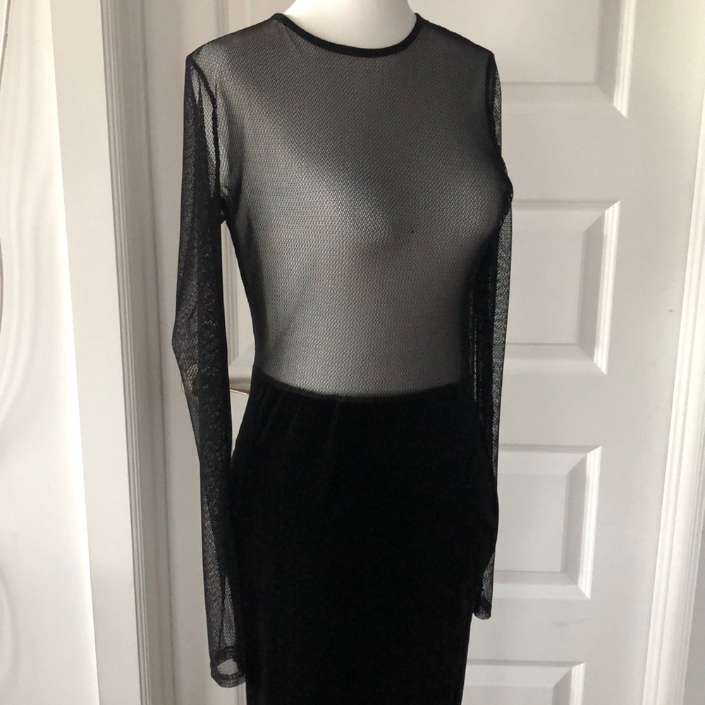 NWT Xenia Black Dress Sheer top Velvet bottom